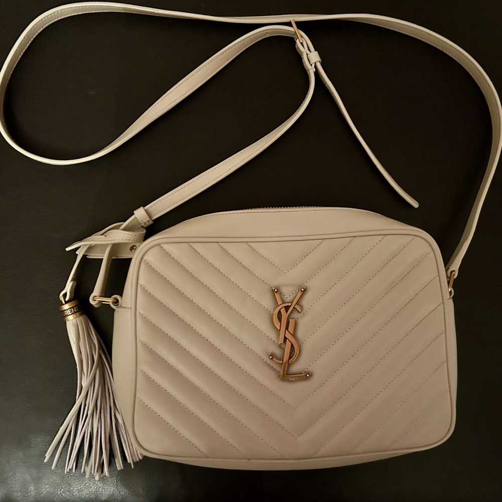 Yves Saint Laurent Beige Chevron Crossbody Bag